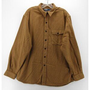 Ralph Lauren Polo Shirt Large Bowen Flannel Herringbone Elbow Patches